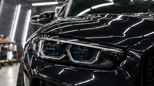 Передняя часть чёрного BMW